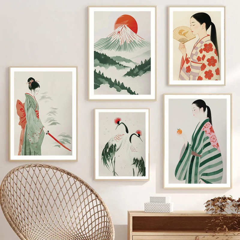 Japanese Traditional Lifestyle - Mount Fuji & Crane Japanese Wall