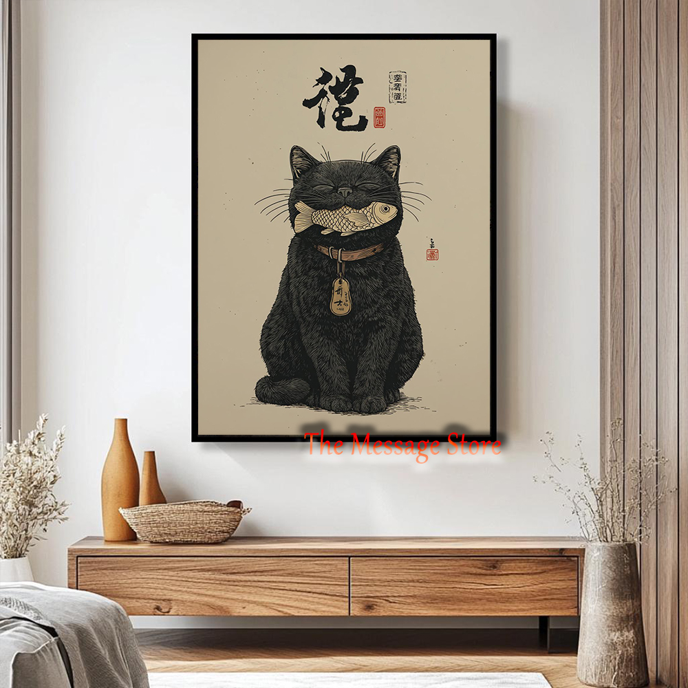 Black Lucky Cat Ukiyo-e Japane - Japanese Traditional Lifestyle recension och pris