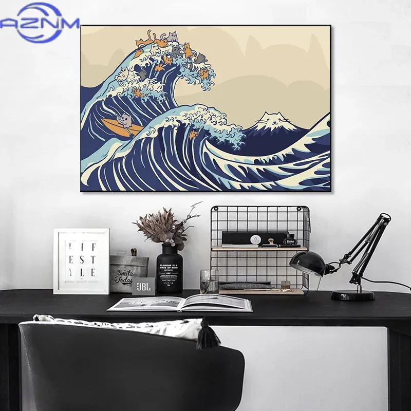 AZNM Canvas Painting Big Wavy  - Japanese Traditional Lifestyle recension och pris